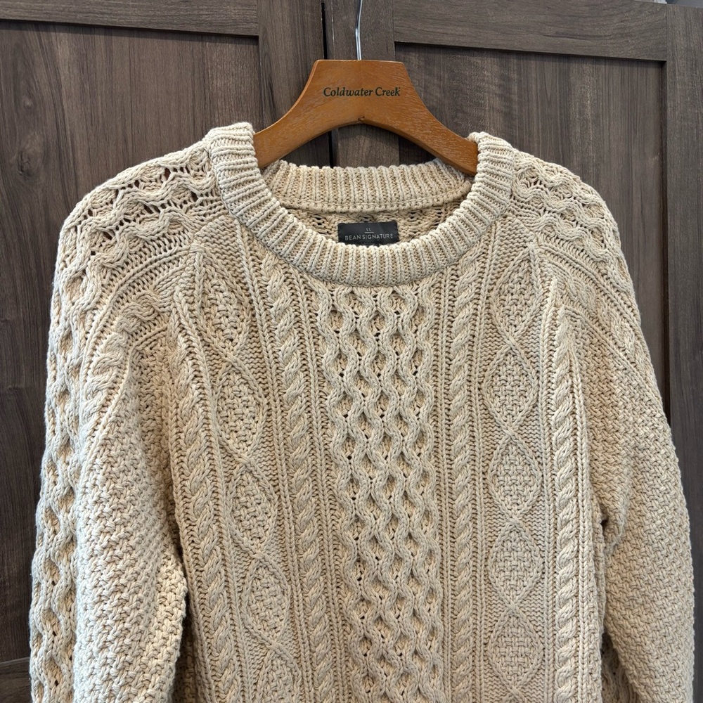 L.L. Bean Men's Signature Cotton Fisherman Sweater in Beige Large - Picture 6 of 13
